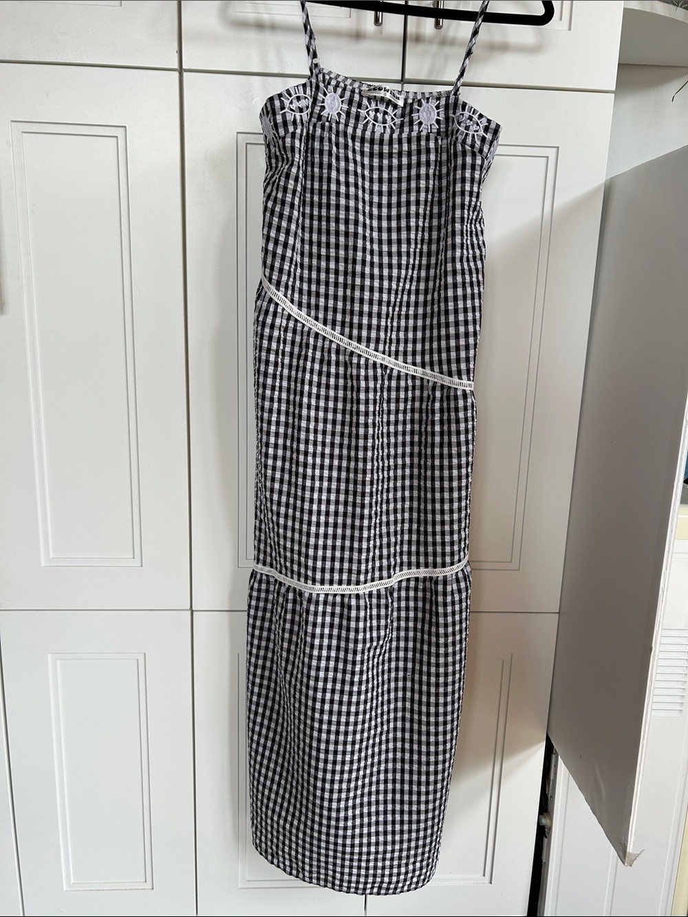 EcoWish Black & White Gingham Maxi Dress with Lace Trim